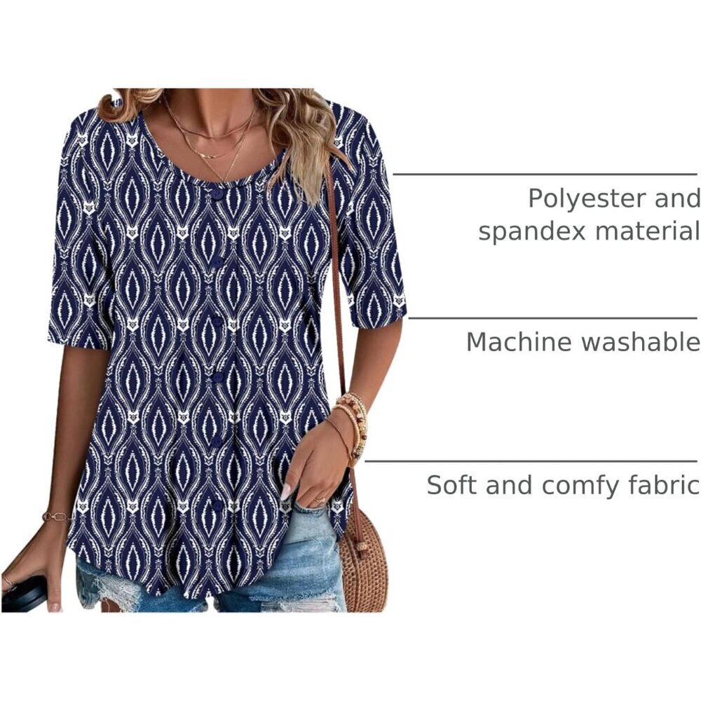 Women's Lightweight Summer Top Short Sleeve Pullover Casual Blouse - Picture 4 of 5